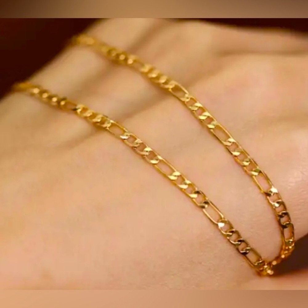 18K Gold Plated Figaro Small Link Chain Necklace, 20” and 24” - Picture 2 of 4